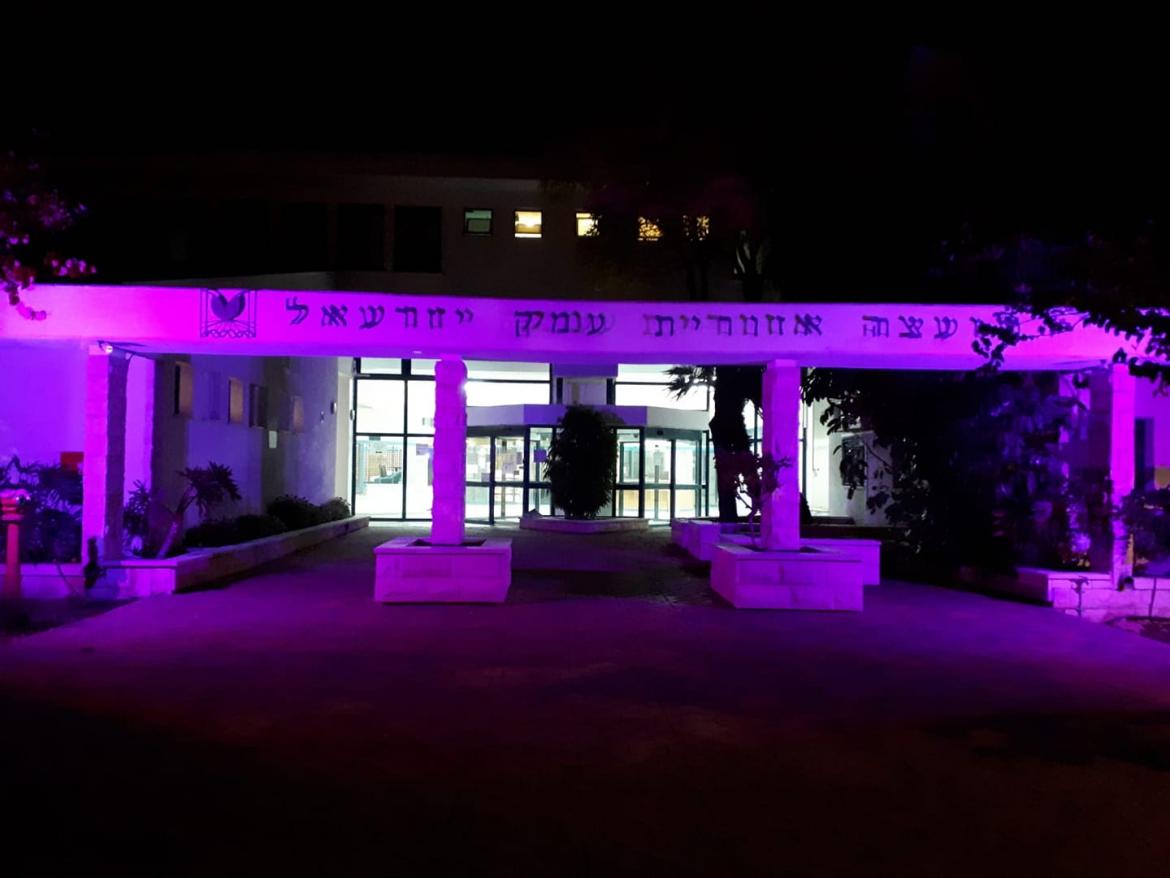 בית המועצה מואר בסגול